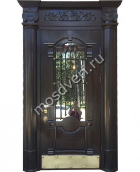 Коттеджная входная дверь МДФ с зеркалом и натуральным шпоном с ковкой и стеклом - купить от производителя Мосдвери Коттеджная входная дверь МДФ с зеркалом и натуральным шпоном с ковкой и стеклом